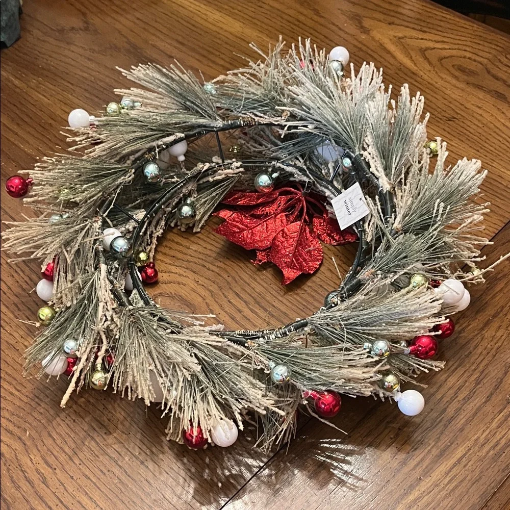 Festive Holiday Wreath with Red Poinsettia‎